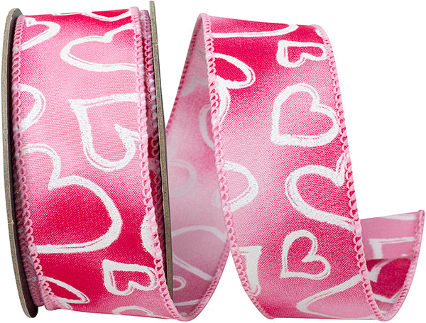 1.5"x10YDS Heart Outlines Iridescent Sparkle Wired Edge Ribbon