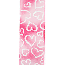 2.5"x10YDS Heart Outlines Iridescent Sparkle Wired Edge Ribbon