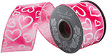 2.5"x10YDS Heart Outlines Iridescent Sparkle Wired Edge Ribbon