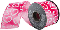 2.5"x10YDS Heart Outlines Iridescent Sparkle Wired Edge Ribbon