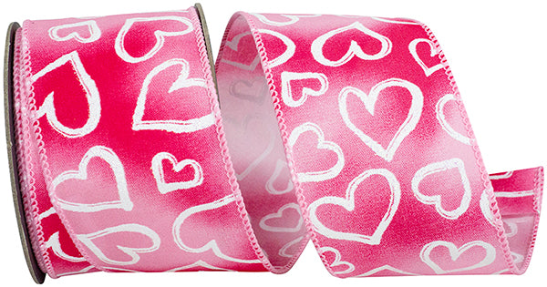 2.5"x10YDS Heart Outlines Iridescent Sparkle Wired Edge Ribbon