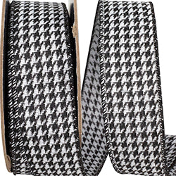 1.5" x 10YD Houndstooth Wired Ribbon | Black & White