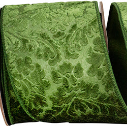 4" x 5 YD Shadow Velvet Plush Wired Ribbon | Green