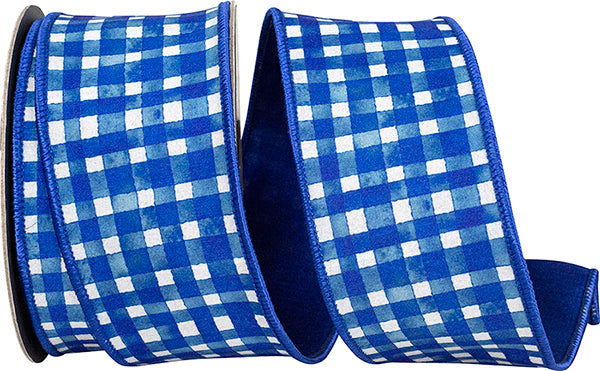 2.5"X10YDS Blue Watercolor Check Deluxe Dupioni Backed Wired Edge Ribbon