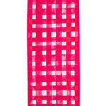 4"X10YDS Hot Pink Watercolor Check Deluxe Dupioni Backed Wired Edge Ribbon