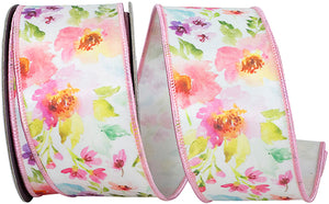 2.5"X10YDS Watercolor Flowers Deluxe Fused Wired Edge Ribbon