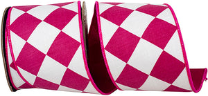4"X10YDS Fuchsia&White Grand Diamond Dupioni Deluxe Wired Edge Ribbon