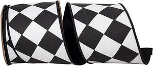 4"X10YDS Black&White Grand Diamond Dupioni Deluxe Wired Edge Ribbon