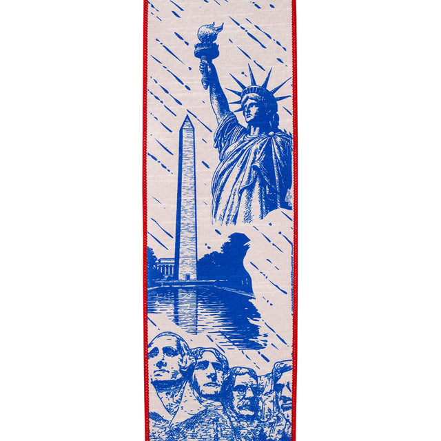 4"x10YDS Americana Toile USA Print Premium Ribbon