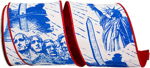 4"x10YDS Americana Toile USA Print Premium Ribbon
