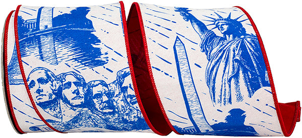 4"x10YDS Americana Toile USA Print Premium Ribbon