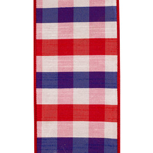 4"x10YDS Red White Blue Gingham Wired Ribbon