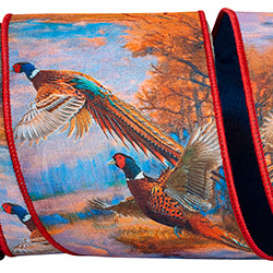 4 inch X 10 yards Pheasant Horizon Dupioni Wired Ribbon