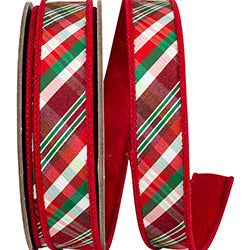 1 inchx10 yards Spearmint Diagonal Plaid Wired Ribbon