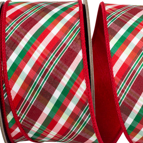 2.5 inch x 10 yards Spearmint Diagonal Plaid Wired Ribbon