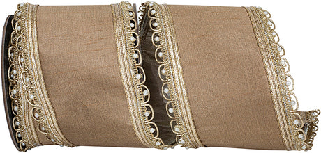 4 inchx5yd Pearled Edge Trimming Dupioni Wired Ribbon