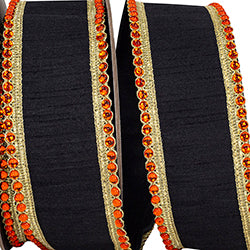 2.5 inchX 5 yards Regal Jeweled Edge Wired Ribbon, Black & Orange