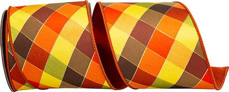 4 inch x 5Yd Tierra Sparkle Diagonal Check Wired Ribbon