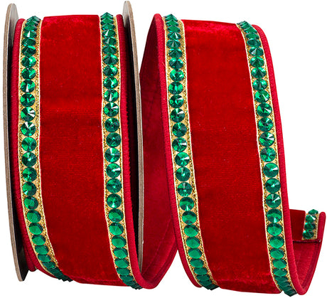 2.5 inch X 5 yards Rhinestone Edge Plush Velvet Wired Ribbon