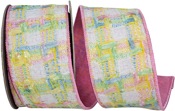 2.5" x 5 Yards Chenille Checked Textured Pastel Ribbon