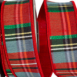 1.5 inch x 5Yd Classic Plaid Twist Dupioni Wired Ribbon
