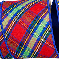 4" X 10 YD Diagonal Plaid Kamils Tradition Dupioni Wired Ribbon