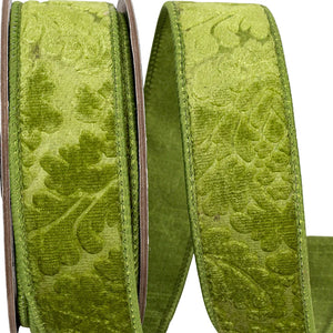 2.5" | 1.5" x 5 YDS Moss Green Velvet Embossed Fused Dupioni Backed Ribbon