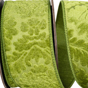 2.5" | 1.5" x 5 YDS Moss Green Velvet Embossed Fused Dupioni Backed Ribbon