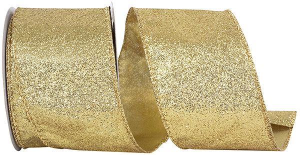 2.5" Gold Glitter Metallic Wired Edge Ribbon- 10 Yards