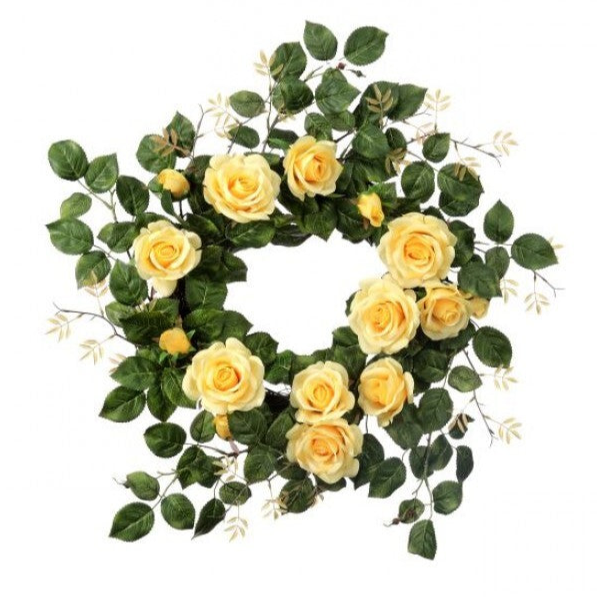 24" Yellow Rose and Foliage Wreath