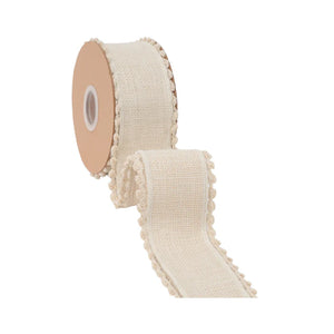 2.5" x 10 Yards Double-Sided Fringe Trim Ivory Canvas Ribbon