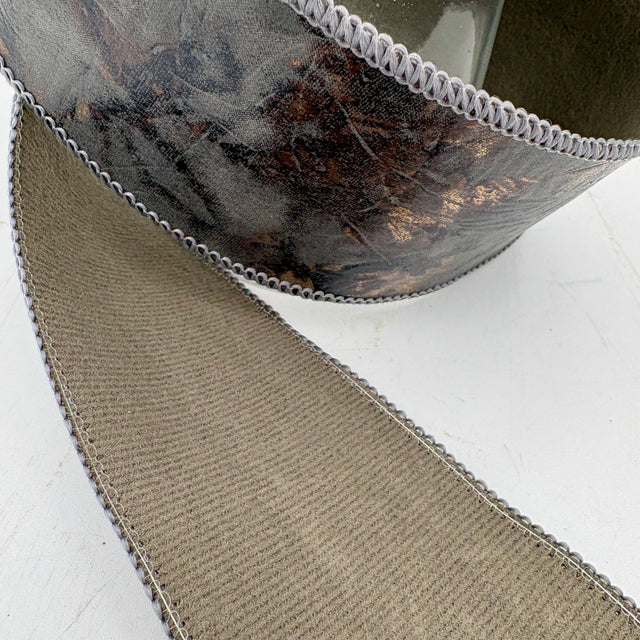 2.5"x10YDS Faux Grey Leather Wired Ribbon