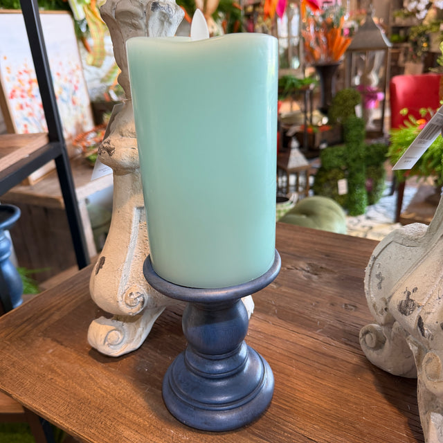 Turquoise Wave Top Smooth Pillar Candle