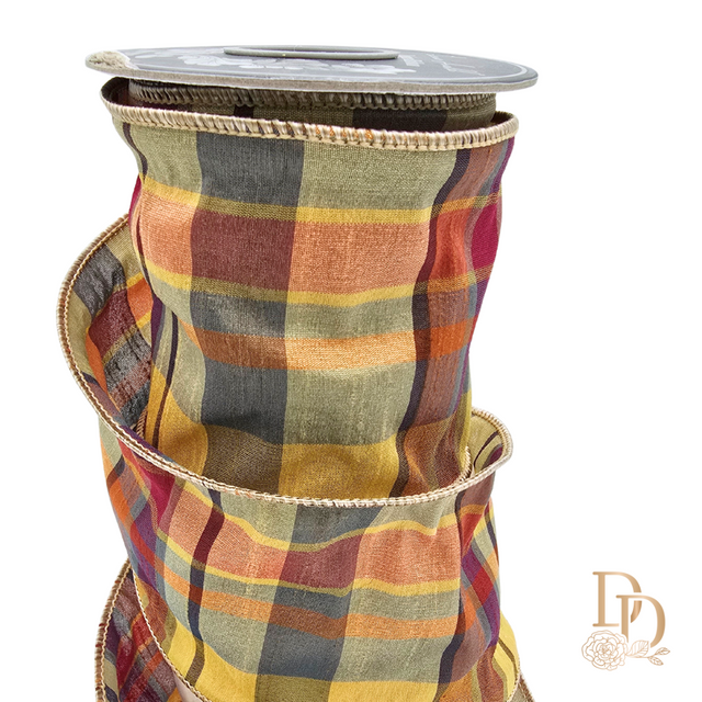 Plaid Barry Tierra Dupioni Wired Edge Ribbon | 2.5" and 4" | 10YDS