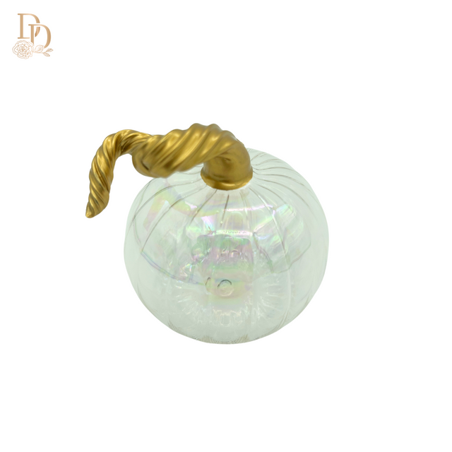 2.4" Iridescent Clear Blown Glass Tabletop Pumpkin