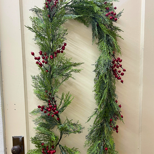 72" Artifical Cedar with Berries and Garland