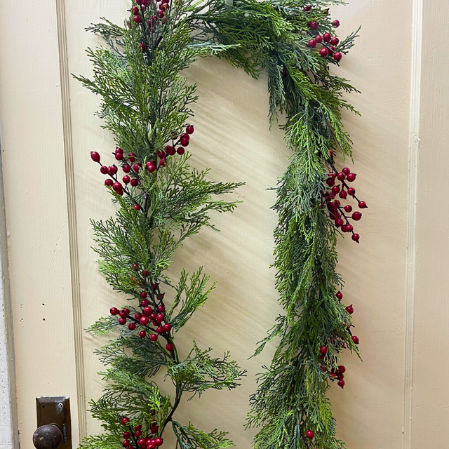 72" Artifical Cedar with Berries and Garland