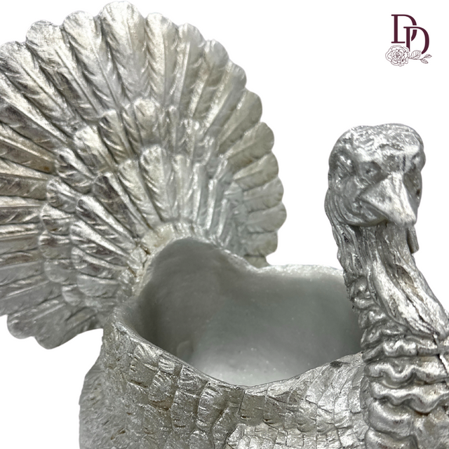 13.75" Silver Turkey Container | Turkey Decor for Thanksgiving