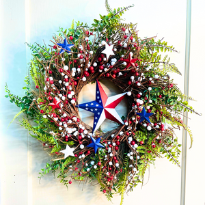 "Americana Stars & Stripes" Designer Floral Wreath 23"