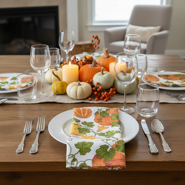 18" Pumpkin Field Fall Napkin Set of 4