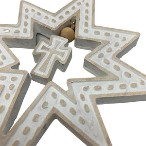 8" Natural Wooden Whitewash | Star of Bethlehem |Ornament