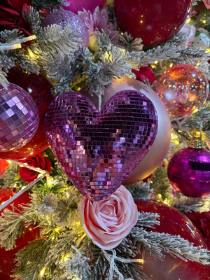 6" Pink Glass Mirror Heart Ornament