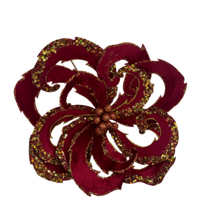 28" Burgundy Velvet Jewel Scroll Bloom Spray