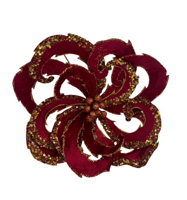 28" Burgundy Velvet Jewel Scroll Bloom Spray