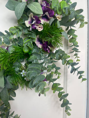 24" Perky Pansies Designer Faux Floral Wreath