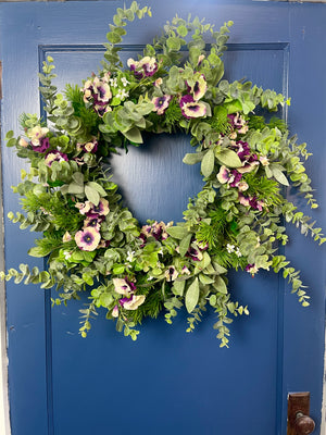 24" Perky Pansies Designer Faux Floral Wreath