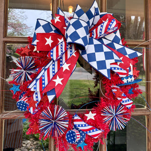 24" Patriotic Parade Designer Wreath with Handtied Bow | Lit or Unlit