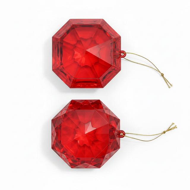 4" Red Precious Round/Square Gem Ornament-Set of 2