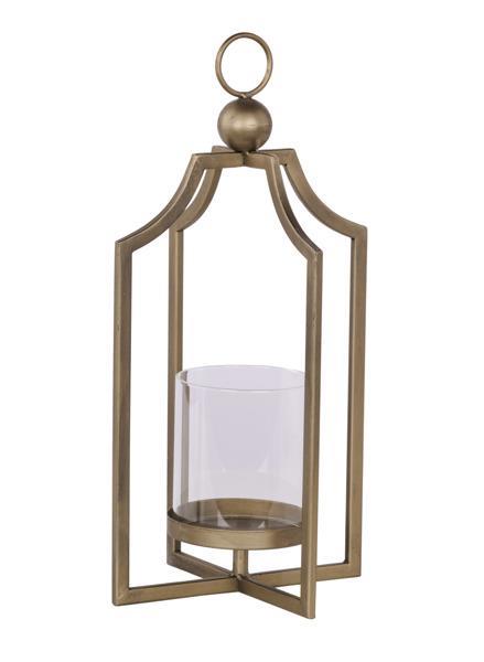 14" Metal/Glass Candle Holder Industrial Gold