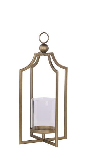 16 inch Metal/Glass Candle Holder Industrial Gold